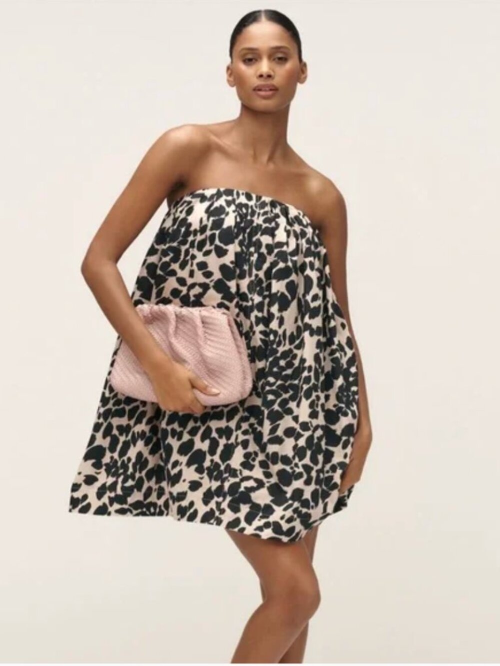 Anthropologie - Maeve Cotton Strapless Swing Mini Dress - Animal Print - Sz L